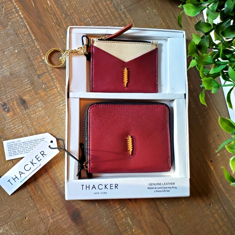 Thacker New York Genuine Brown Leather Clara Wallet & Card Case Keychain